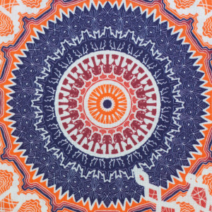 Baumwollstoff bedruckt Mandala orange/blau   (Grundpreis € 6,00/m)